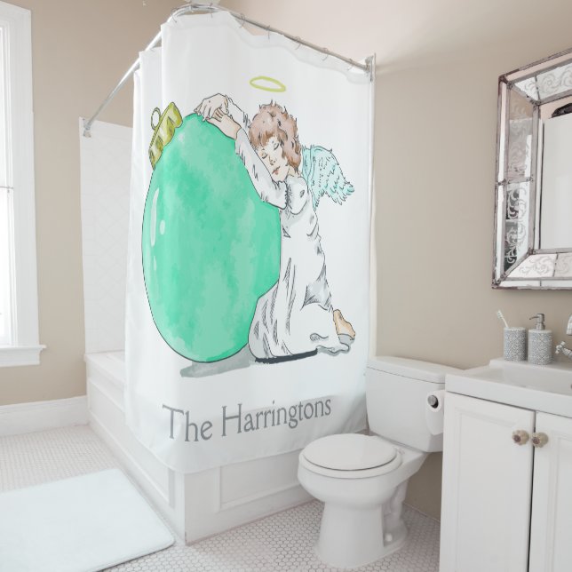 Christmas Angel custom name shower curtain (In Situ)
