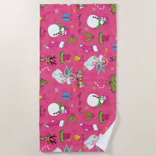 Christmas angel,deer and snowman beach towel
