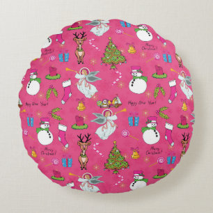 Christmas angel,deer and snowman round cushion