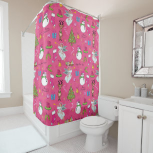 Christmas angel,deer and snowman shower curtain