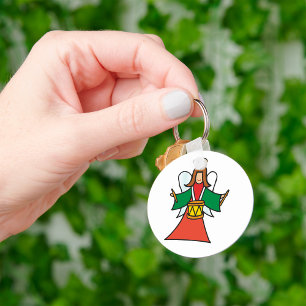 Christmas Angel Drummer Holiday Music Design Key Ring
