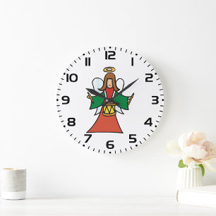 Christmas Angel Drummer Holiday Music Design  Large Clock