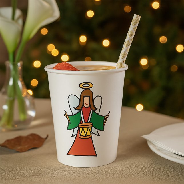 Christmas Angel Drummer Holiday Music Design  Paper Cups (Creator Uploaded)