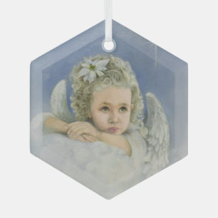 Christmas Angel Hexagon Glass Tree Decoration