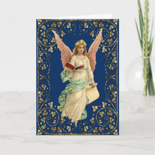 Christmas Angel in Ornate Gold Frame on Blue Card