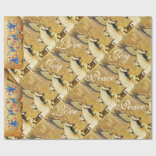 CHRISTMAS  ANGEL JOY PEACE LOVE FLORAL PARCHMENT WRAPPING PAPER