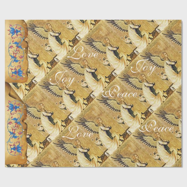 CHRISTMAS  ANGEL JOY PEACE LOVE FLORAL PARCHMENT WRAPPING PAPER (Flat)