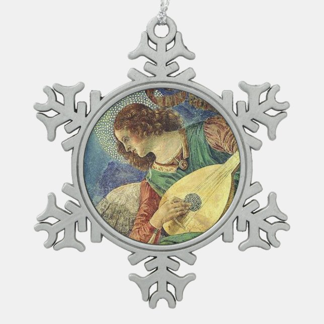 CHRISTMAS ANGEL MAKING MUSIC SNOWFLAKE PEWTER CHRISTMAS ORNAMENT (Front)