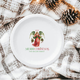 Christmas Angel Merry Christmas Typography Paper Plate