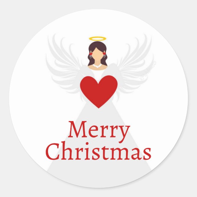Christmas Angel Modern Red White Elegant Wings Classic Round Sticker (Front)
