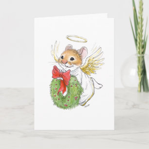 Christmas Angel Mouse with wreath Card