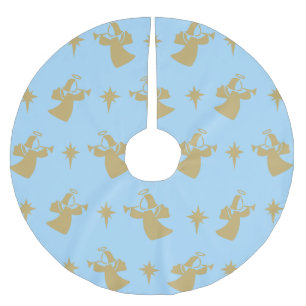 Christmas Angel Nativity Star Baby Blue Gold Brushed Polyester Tree Skirt