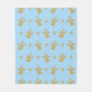 Christmas Angel Nativity Star Baby Blue Gold Fleece Blanket