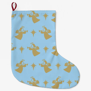 Christmas Angel Nativity Star Baby Blue Gold Large Christmas Stocking