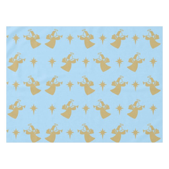 Christmas Angel Nativity Star Baby Blue Gold Tablecloth (Front (Horizontal))