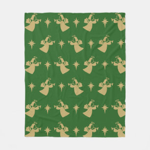 Christmas Angel Nativity Star Green Gold Fleece Blanket