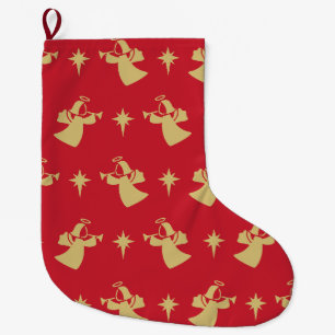 Christmas Angel Nativity Star Red Gold Large Christmas Stocking