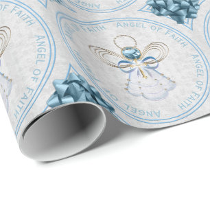 Christmas Angel of Faith Blue and Gold Filigree Wrapping Paper