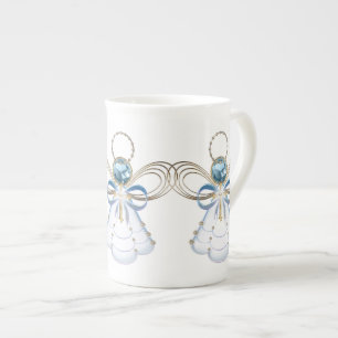 Christmas Angel of Faith Elegant Blue Gold Bone China Mug