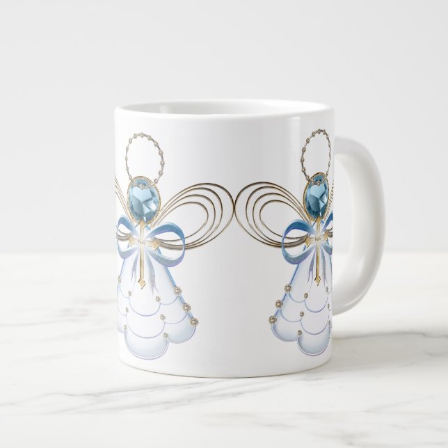 Christmas Angel of Faith Elegant Blue Gold Large Coffee Mug (Front Right)