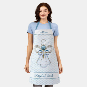 Christmas Angel of Faith Gold Filigree Blue Dots Apron