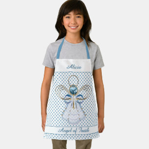 Christmas Angel of Faith Gold Filigree Blue Dots Apron