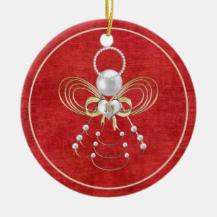 Christmas Angel of Joy - Red Ceramic Ornament