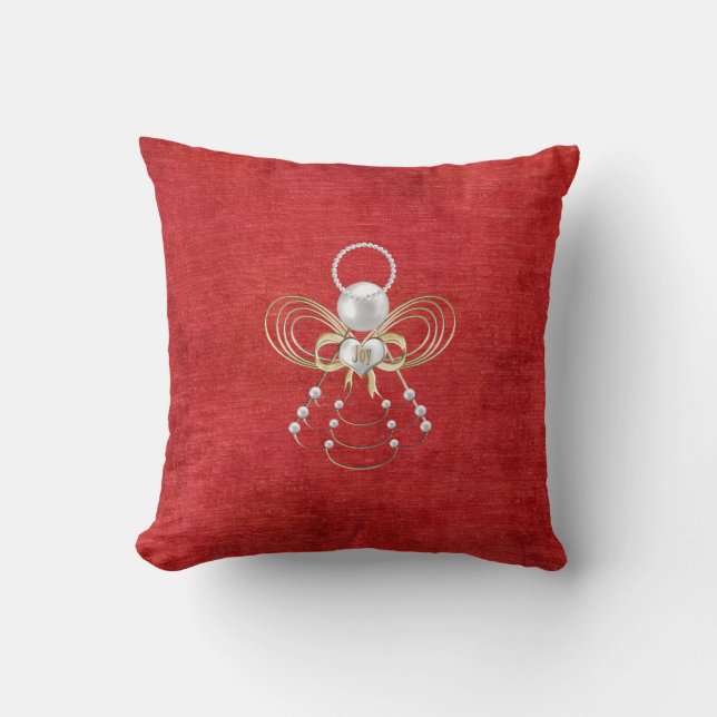 Christmas Angel of Joy - Red Cushion (Front)