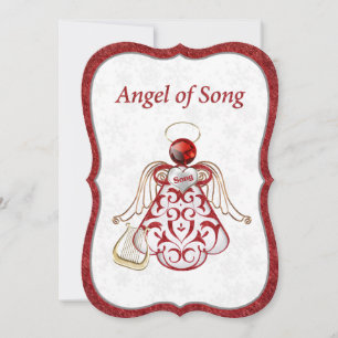 Christmas Angel of Song Red & Gold   Lined Holiday Card