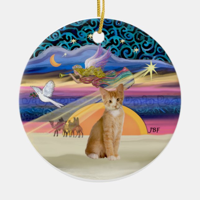 Christmas Angel - Orange - white tabby cat 40 Ceramic Ornament (Front)
