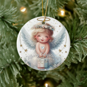 Christmas Angel Ornament, Angel baby Christmas Ceramic Ornament