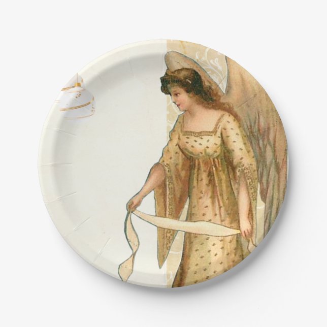 Christmas Angel & Ornaments  Paper Plate (Front)