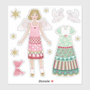 Christmas Angel Paper Doll Sticker Sheet