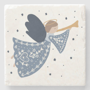 Christmas Angel Peace on Earth Holiday Heartfelt Stone Coaster