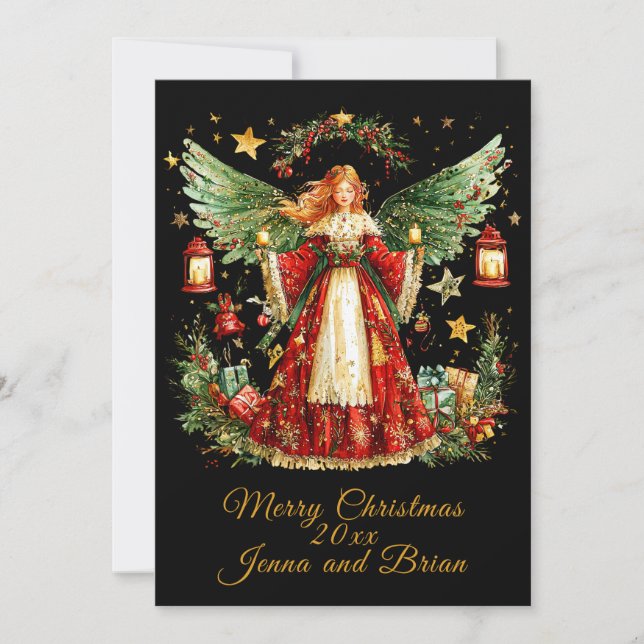 Christmas Angel personalised Holiday flat card (Front)