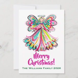 Christmas Angel Pink Boho Holiday Card