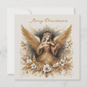 Christmas Angel playing music, customisable Holiday Card