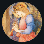 Christmas Angel playing trumpet art image Classic Round Sticker<br><div class="desc">Christmas Angel playing trumpet art image</div>