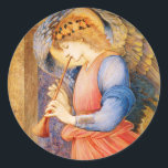 Christmas Angel playing trumpet art image Classic Round Sticker<br><div class="desc">Christmas Angel playing trumpet art image</div>