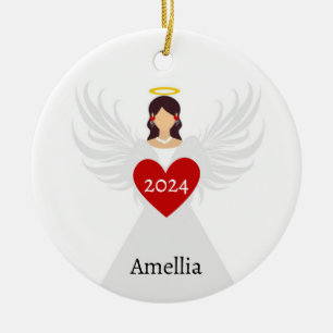 Christmas Angel Red Elegant Personalised Name Gift Ceramic Ornament