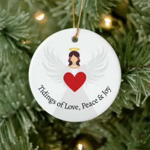 Christmas Angel Red Heart Love Peace Joy Name Gift Ceramic Ornament