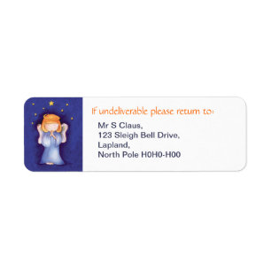 Christmas angel return address labels blue
