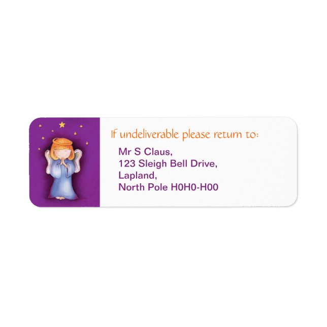 Christmas angel return address labels purple (Front)