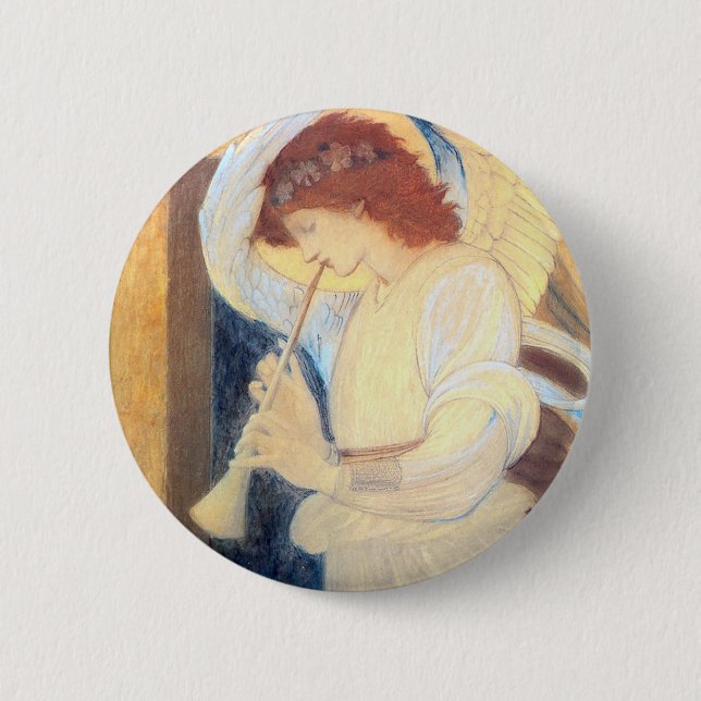 Christmas Angel Round Button Pin - Burne-Jones (Front)