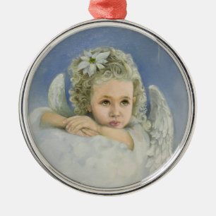 Christmas Angel Round Metal Ornament
