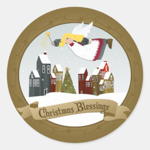 Christmas Angel Round Stickers