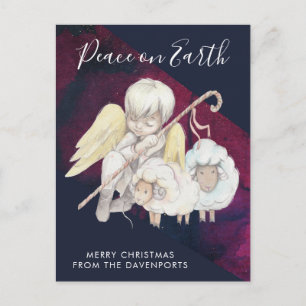 Christmas Angel Shepherd with Lambs Holiday Postcard
