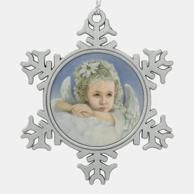 Christmas Angel Snowflake Pewter Christmas Ornament (Front)