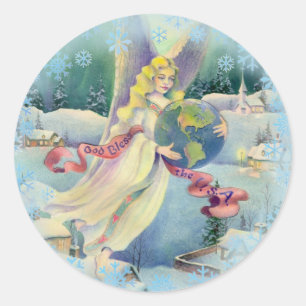 CHRISTMAS ANGEL & SNOWFLAKES by SHARON SHARPE Classic Round Sticker