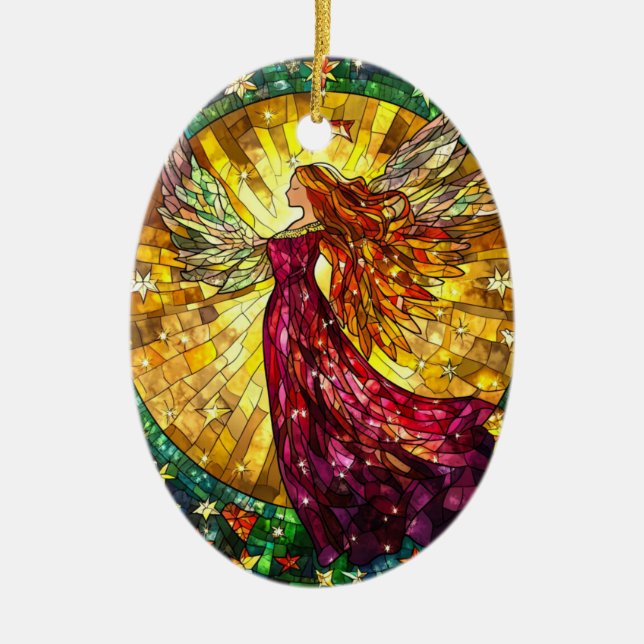 Christmas Angel Stained Glass Appearance Ceramic Ornament (Front)
